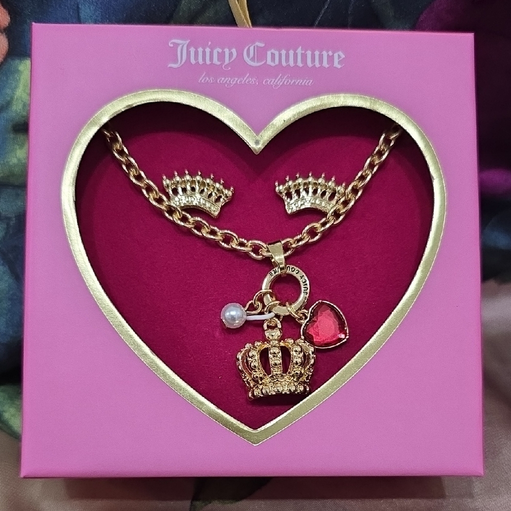 Juicy Couture Gold Necklace with Crown and Heart Charms